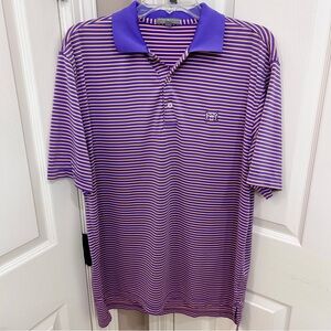 Peter Millar Summer Comfort M Polo Purple/Orange Striped Short Sleeve Golf Shirt
